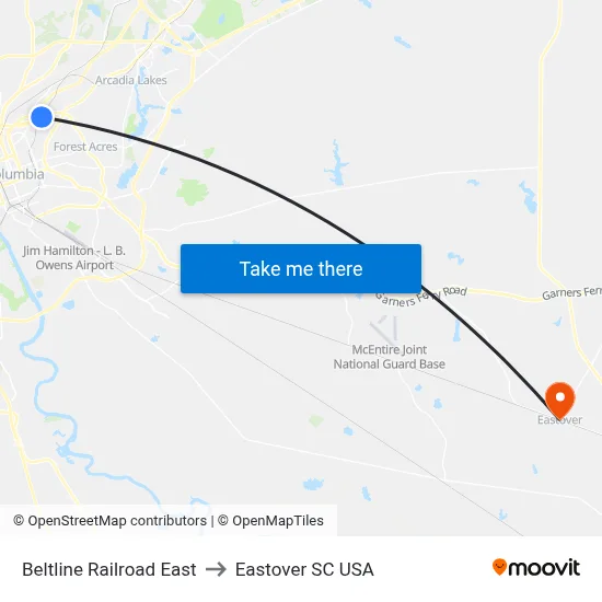 Beltline Railroad East to Eastover SC USA map