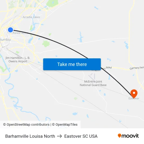 Barhamville Louisa North to Eastover SC USA map