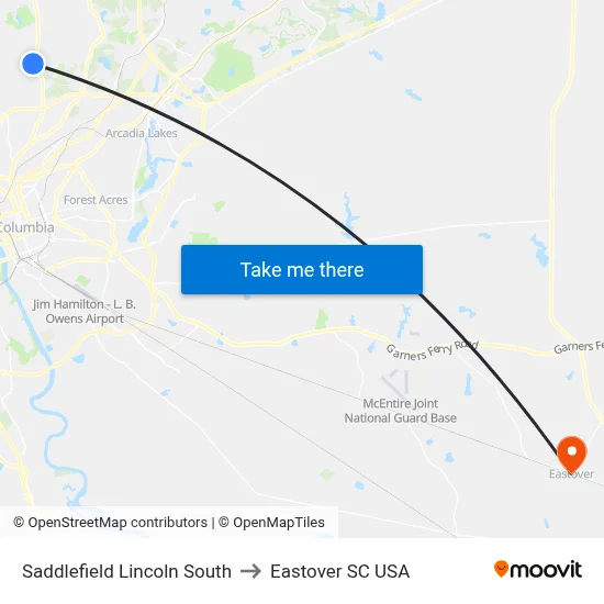 Saddlefield Lincoln South to Eastover SC USA map