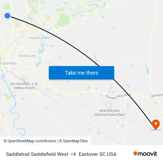 Saddletrail Saddlefield West to Eastover SC USA map