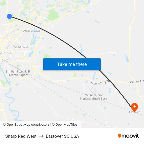Sharp Red West to Eastover SC USA map