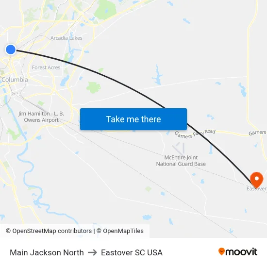 Main Jackson North to Eastover SC USA map