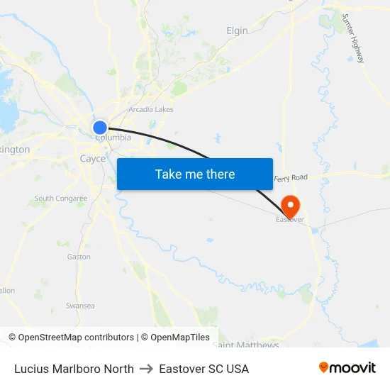 Lucius Marlboro North to Eastover SC USA map