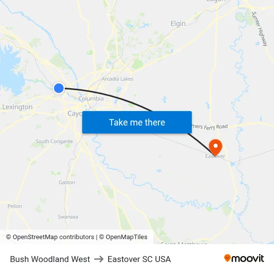 Bush Woodland West to Eastover SC USA map