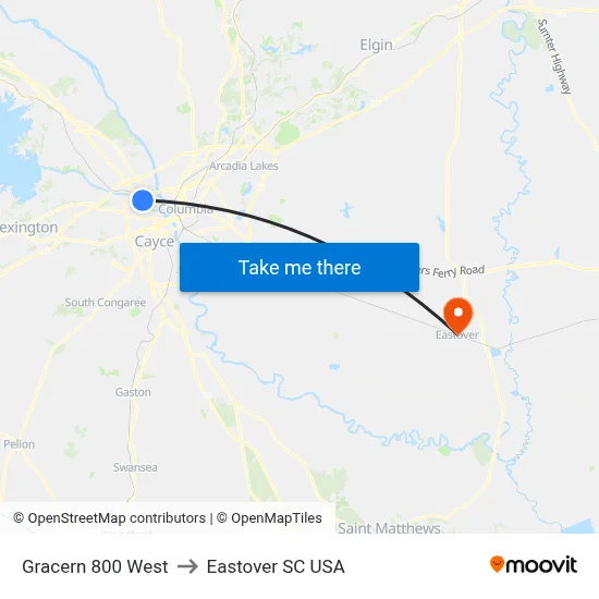 Gracern 800 West to Eastover SC USA map