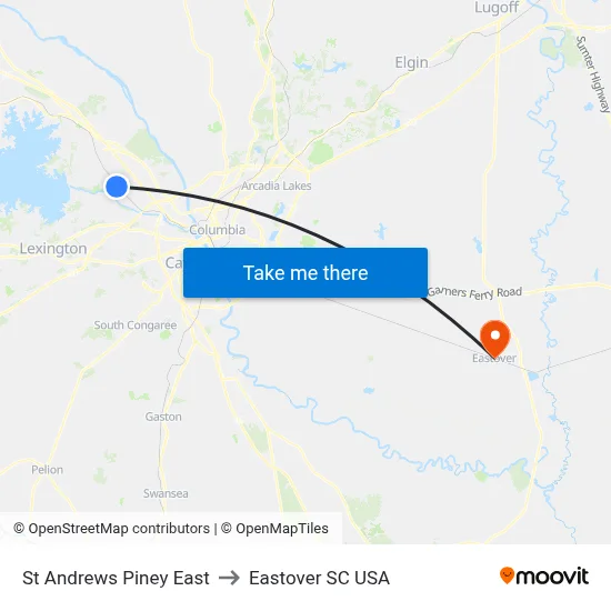 St Andrews Piney East to Eastover SC USA map