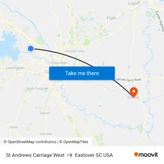 St Andrews Carriage West to Eastover SC USA map