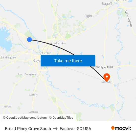 Broad Piney Grove South to Eastover SC USA map