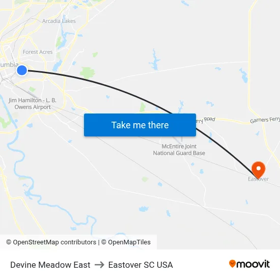Devine Meadow East to Eastover SC USA map