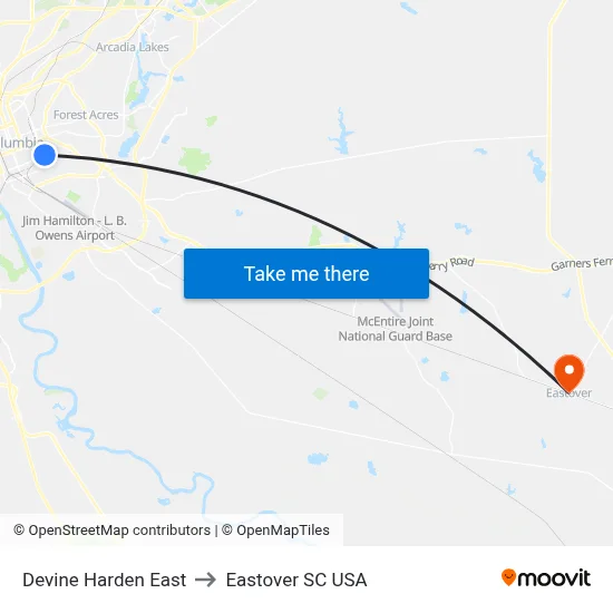 Devine Harden East to Eastover SC USA map