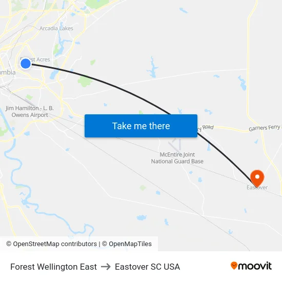 Forest Wellington East to Eastover SC USA map