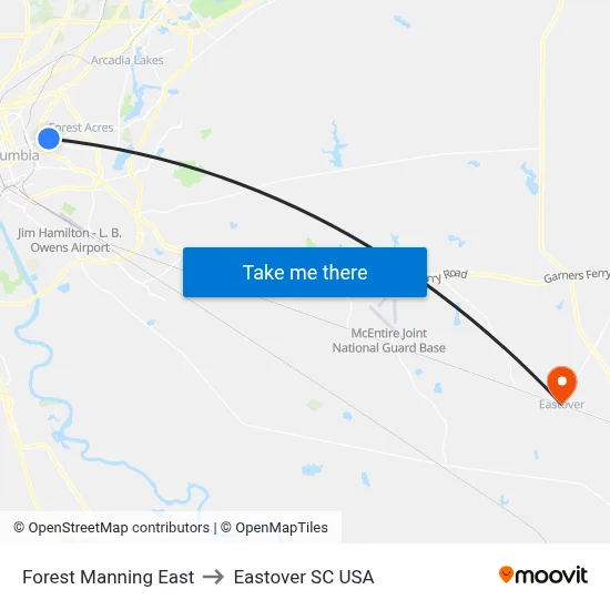 Forest Manning East to Eastover SC USA map