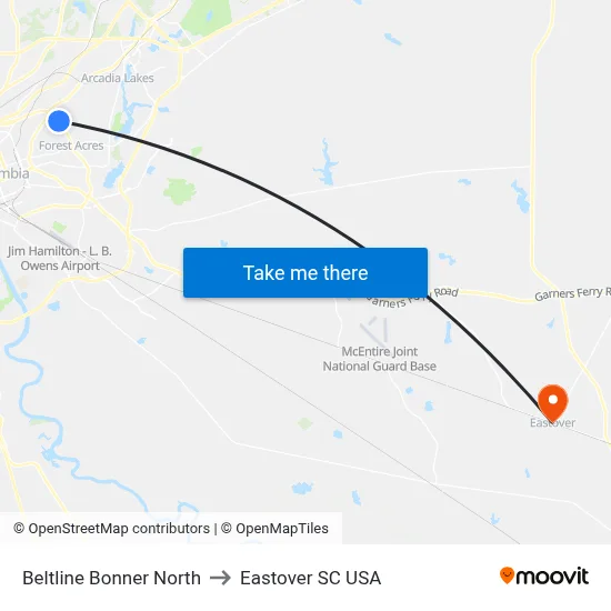 Beltline Bonner North to Eastover SC USA map