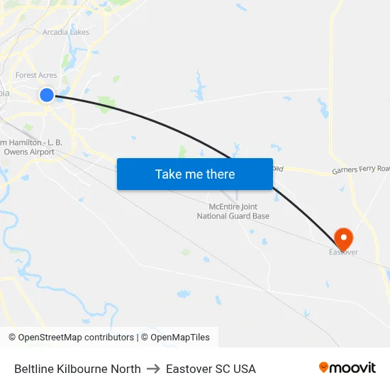 Beltline Kilbourne North to Eastover SC USA map