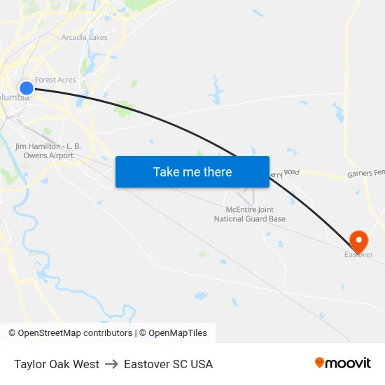 Taylor Oak West to Eastover SC USA map