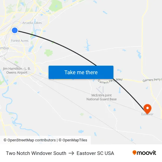 Two Notch Windover South to Eastover SC USA map