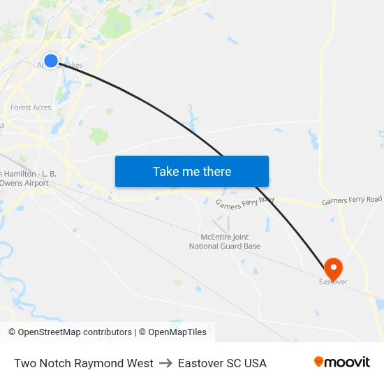 Two Notch Raymond West to Eastover SC USA map