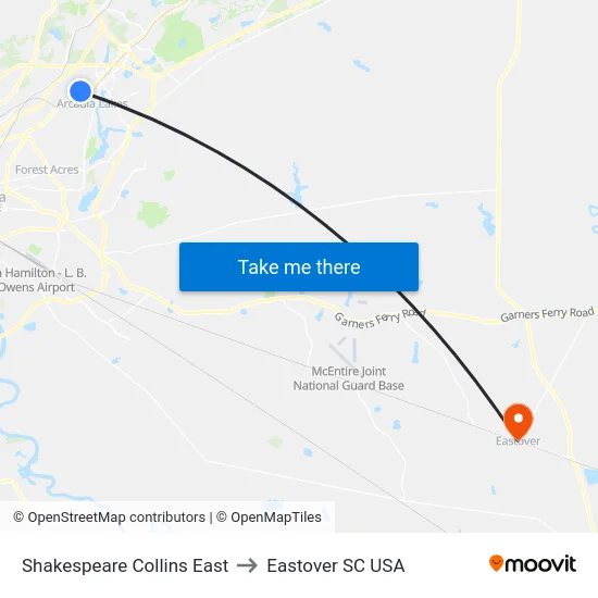 Shakespeare Collins East to Eastover SC USA map