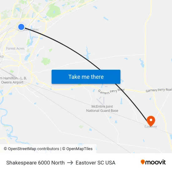 Shakespeare 6000 North to Eastover SC USA map