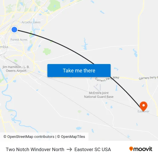 Two Notch Windover North to Eastover SC USA map