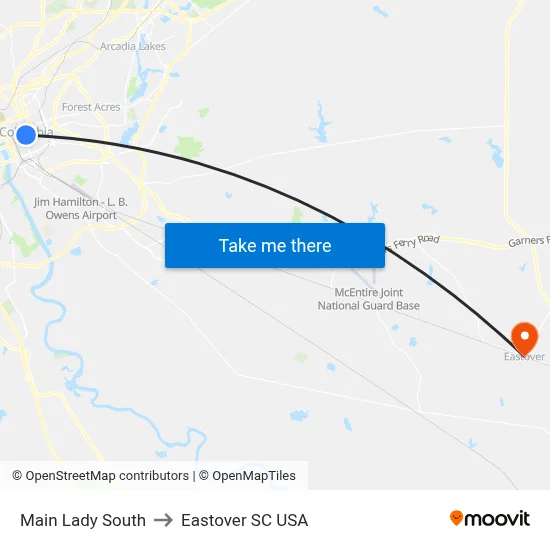 Main Lady South to Eastover SC USA map