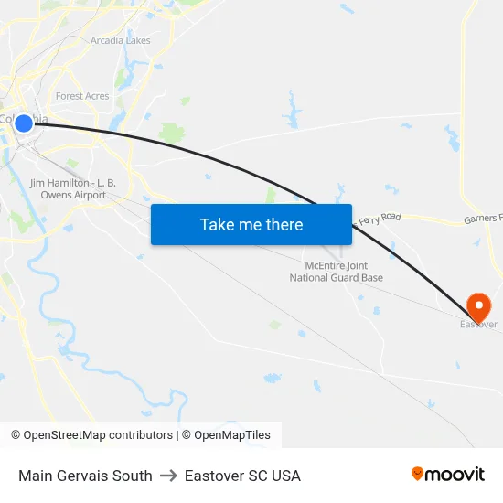 Main Gervais South to Eastover SC USA map