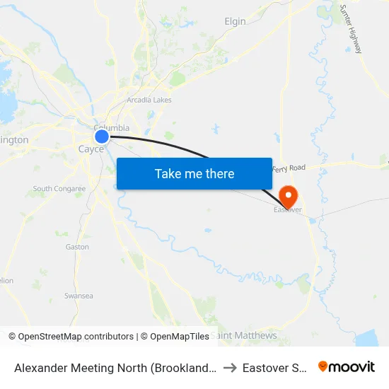 Alexander Meeting North (Brookland / Riverwalk) to Eastover SC USA map