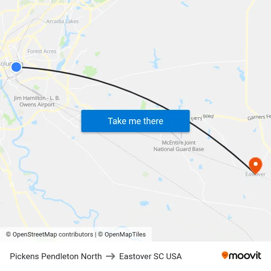 Pickens Pendleton North to Eastover SC USA map