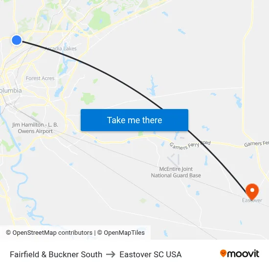 Fairfield & Buckner South to Eastover SC USA map
