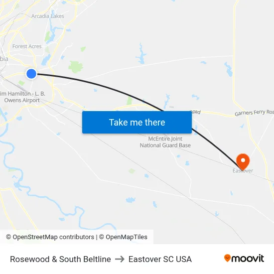Rosewood & South Beltline to Eastover SC USA map
