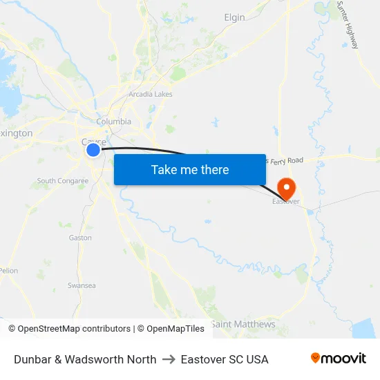 Dunbar & Wadsworth North to Eastover SC USA map