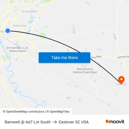 Barnwell @ Ad7 Lot South to Eastover SC USA map