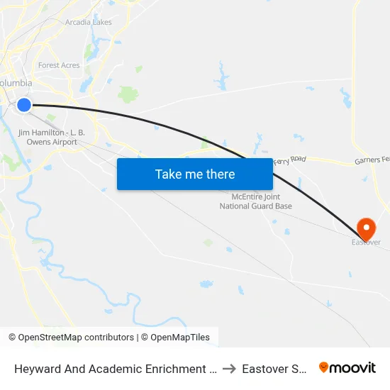 Heyward And Academic Enrichment Center East to Eastover SC USA map