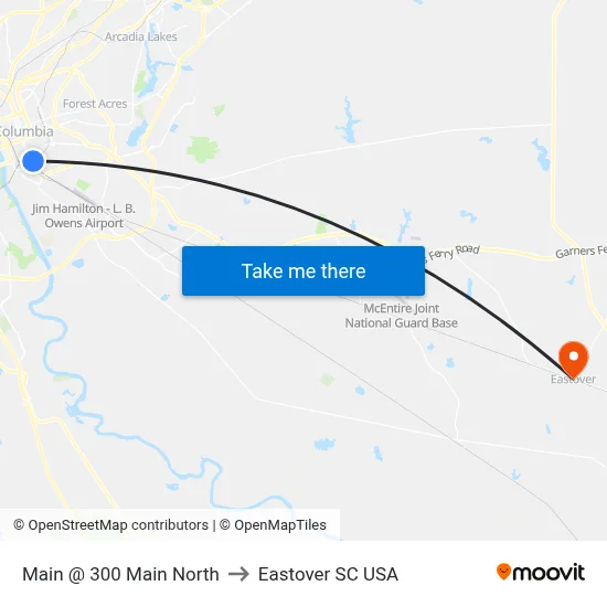 Main @ 300 Main North to Eastover SC USA map