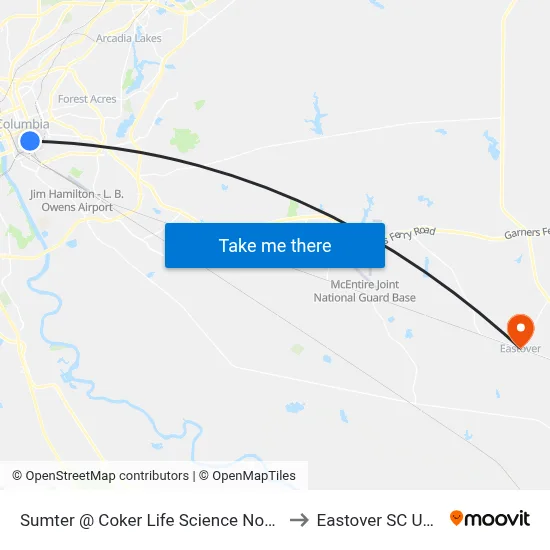 Sumter @ Coker Life Science North to Eastover SC USA map