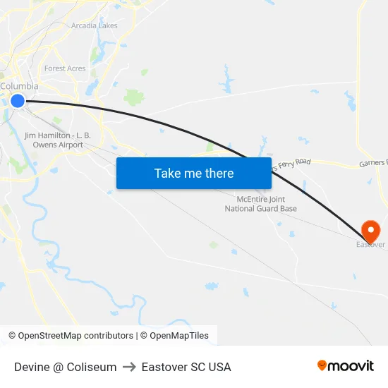 Devine @ Coliseum to Eastover SC USA map