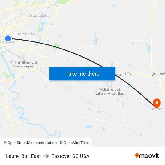 Laurel Bull East to Eastover SC USA map