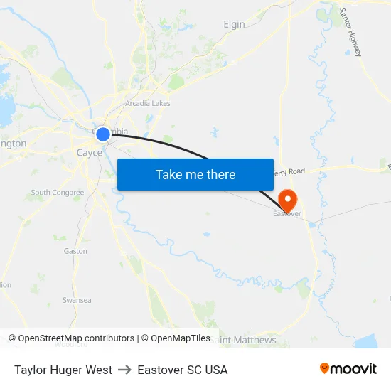 Taylor Huger West to Eastover SC USA map