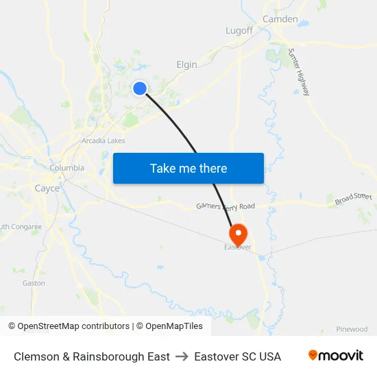 Clemson & Rainsborough East to Eastover SC USA map