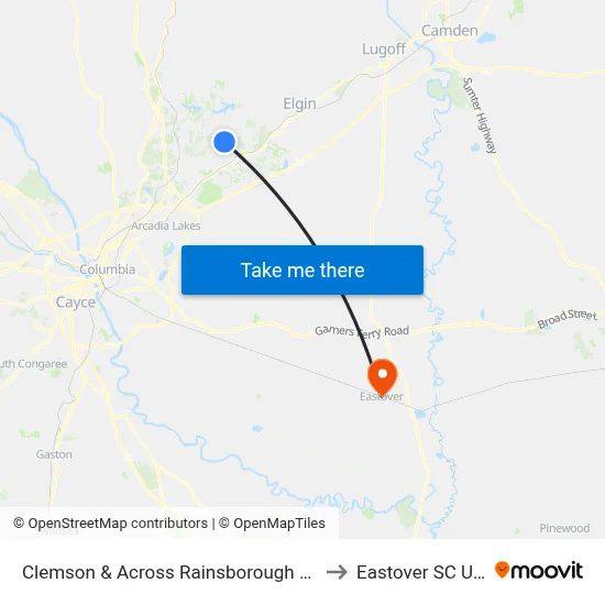 Clemson & Across Rainsborough West to Eastover SC USA map