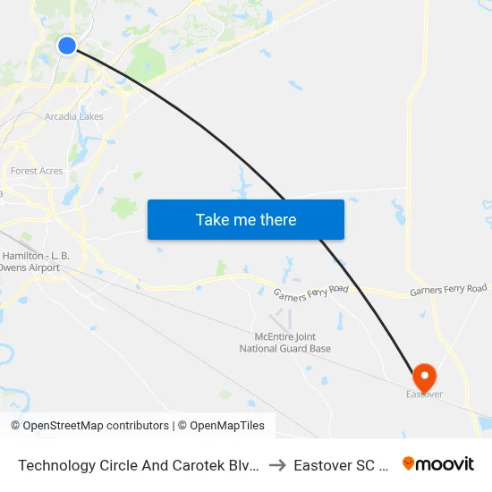 Technology Circle And Carotek Blvd East to Eastover SC USA map