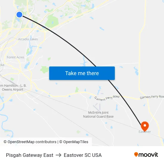 Pisgah Gateway East to Eastover SC USA map