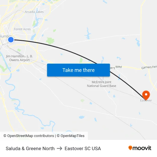 Saluda & Greene North to Eastover SC USA map