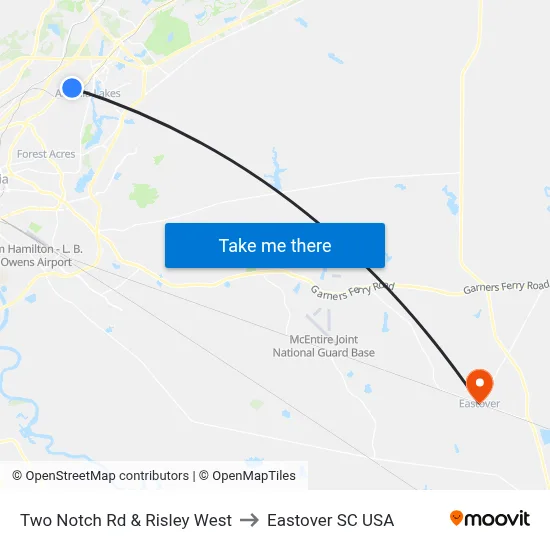 Two Notch Rd & Risley West to Eastover SC USA map