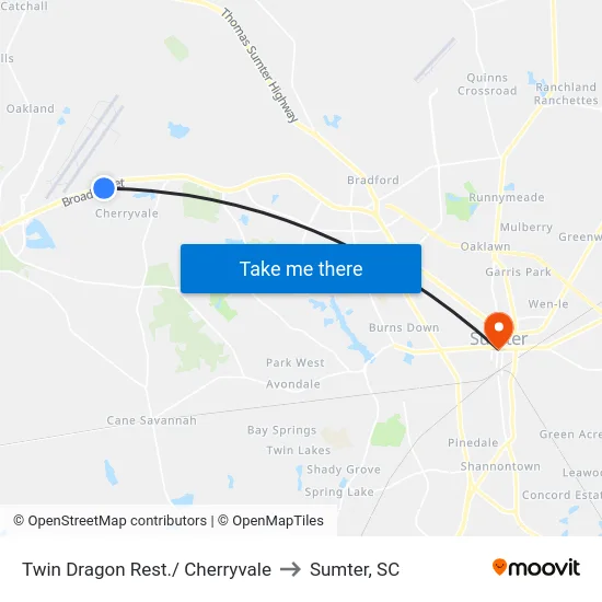 Twin Dragon Rest./ Cherryvale to Sumter, SC map