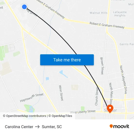 Carolina Center to Sumter, SC map