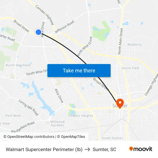 Walmart Supercenter Perimeter (Ib) to Sumter, SC map