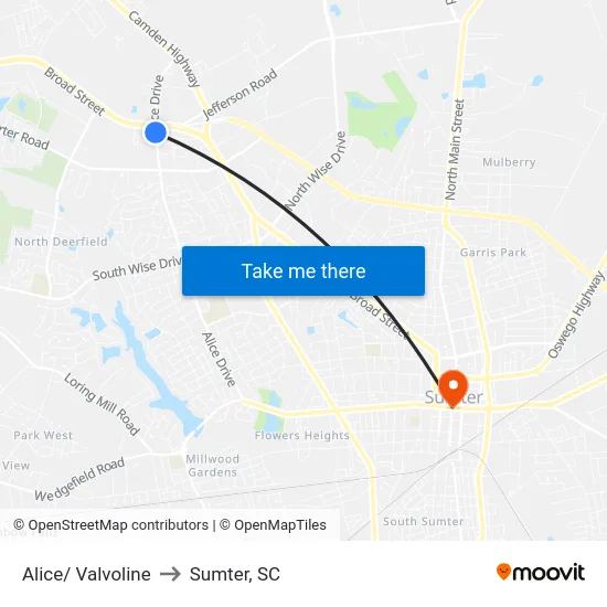 Alice/ Valvoline to Sumter, SC map