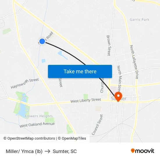 Miller/ Ymca (Ib) to Sumter, SC map