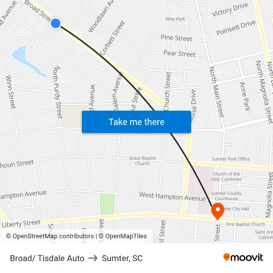 Broad/ Tisdale Auto to Sumter, SC map
